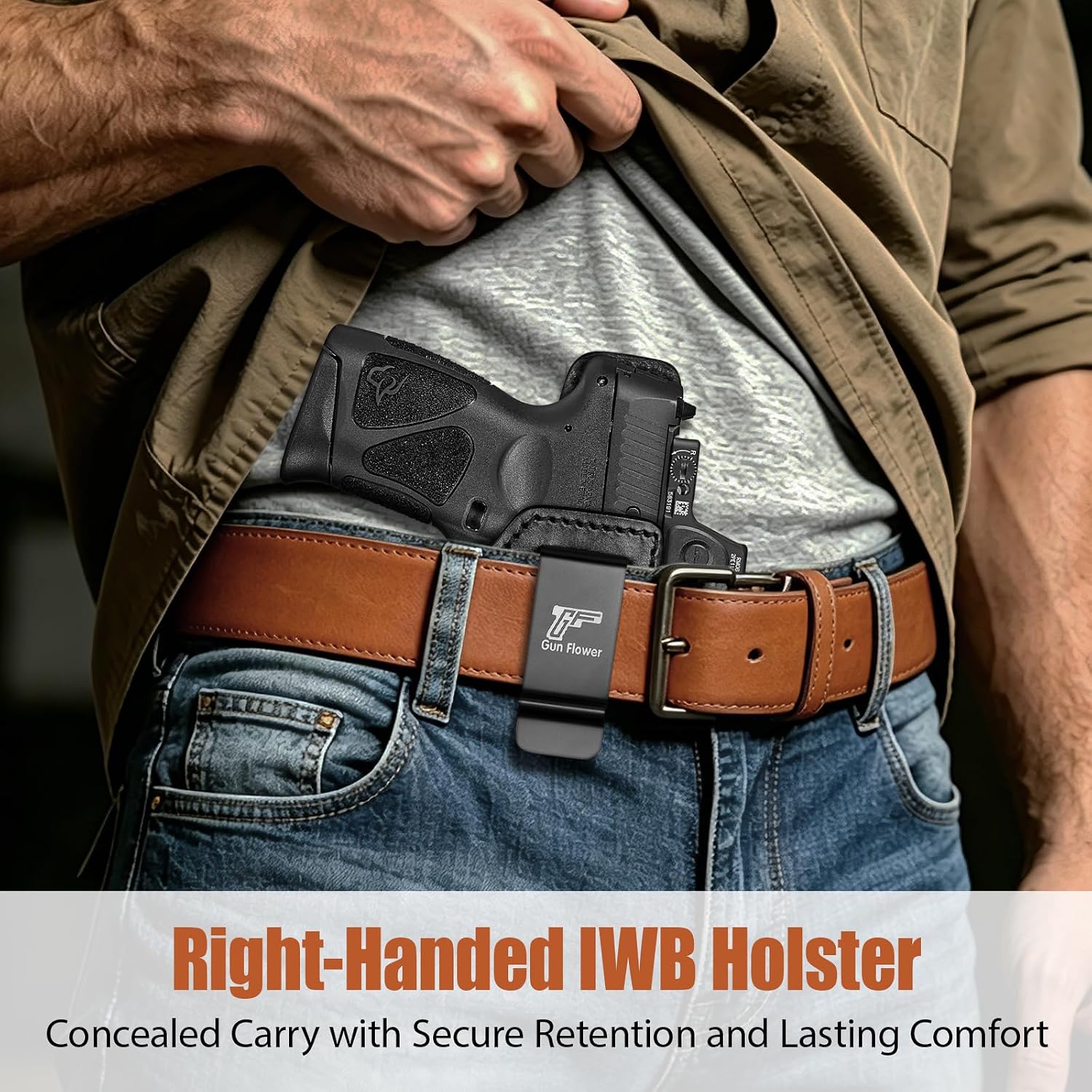 Taurus G3C / G2C / G2S IWB Black Leather Holster w/Olight Baldr S / Baldr Mini / RL Mini - Light-Bearing Optic Cut, Also Fits PT111 / PT140, 1.5"-1.75" Belts, Right Hand
