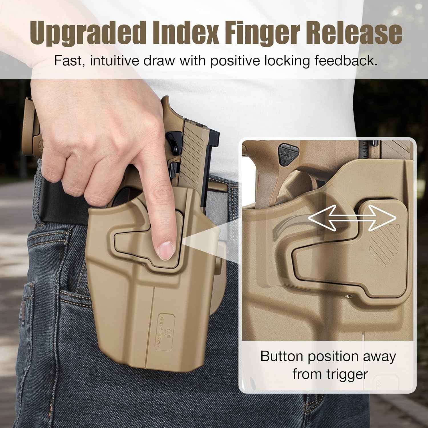 Universal OWB Paddle Holster Desert Tan Optic Ready - Fits Sig P320, Glock 17/19, Taurus G2C/G3C, Canik TP9, FN 509, M&P, CZ P-07 & More - Index Finger Release, Right Hand