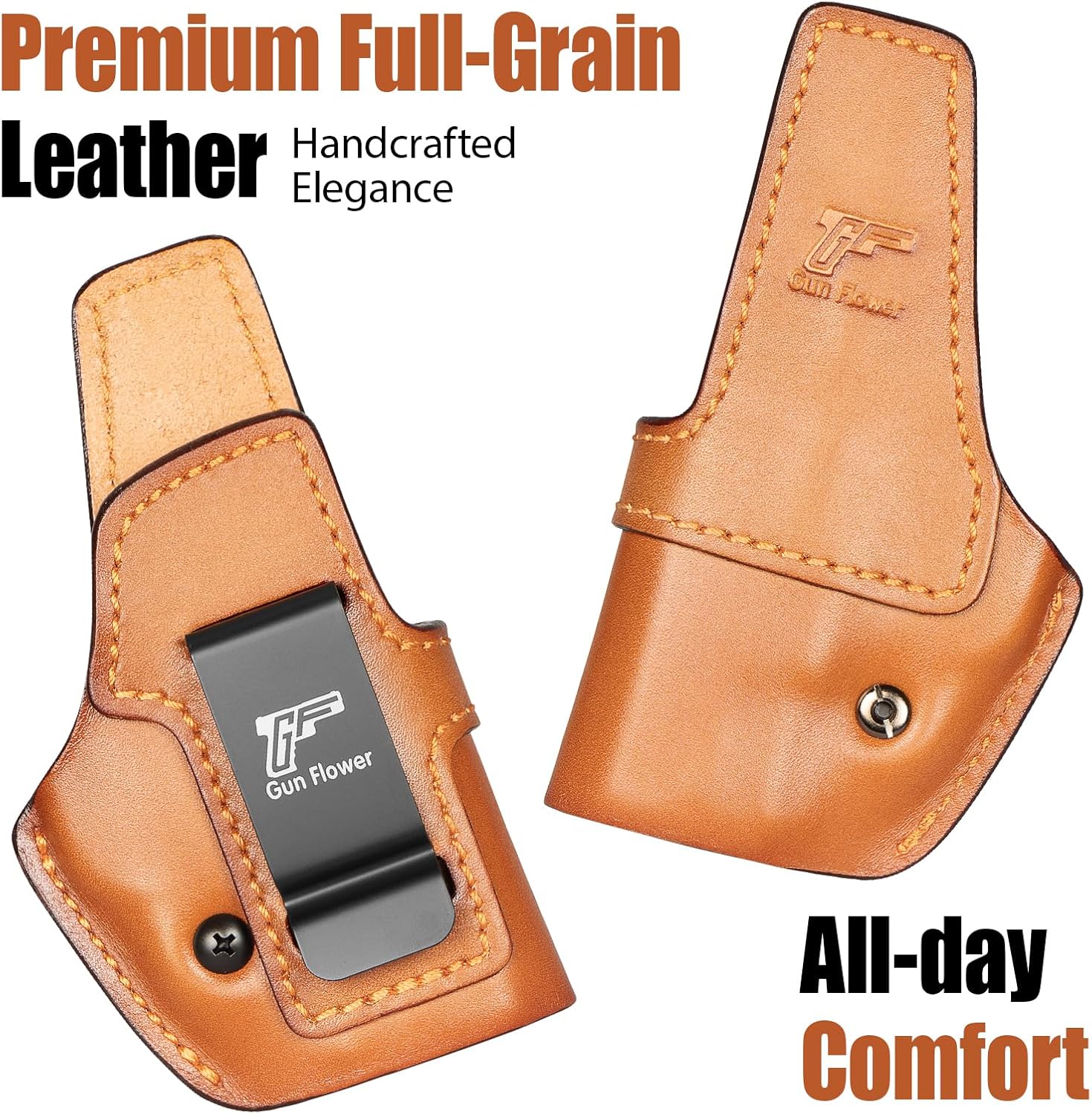 GUN & FLOWER IWB Leather Holster for M&P Shield Plus 9mm / M&P Shield M2.0 / M&P Shield 1.0 - Optic Cut, Inside Waistband Concealed Carry, Adjustable Retention, Right Hand, Brown