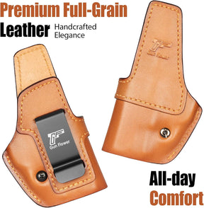 GUN & FLOWER IWB Leather Holster for M&P Shield Plus 9mm / M&P Shield M2.0 / M&P Shield 1.0 - Optic Cut, Inside Waistband Concealed Carry, Adjustable Retention, Right Hand, Brown