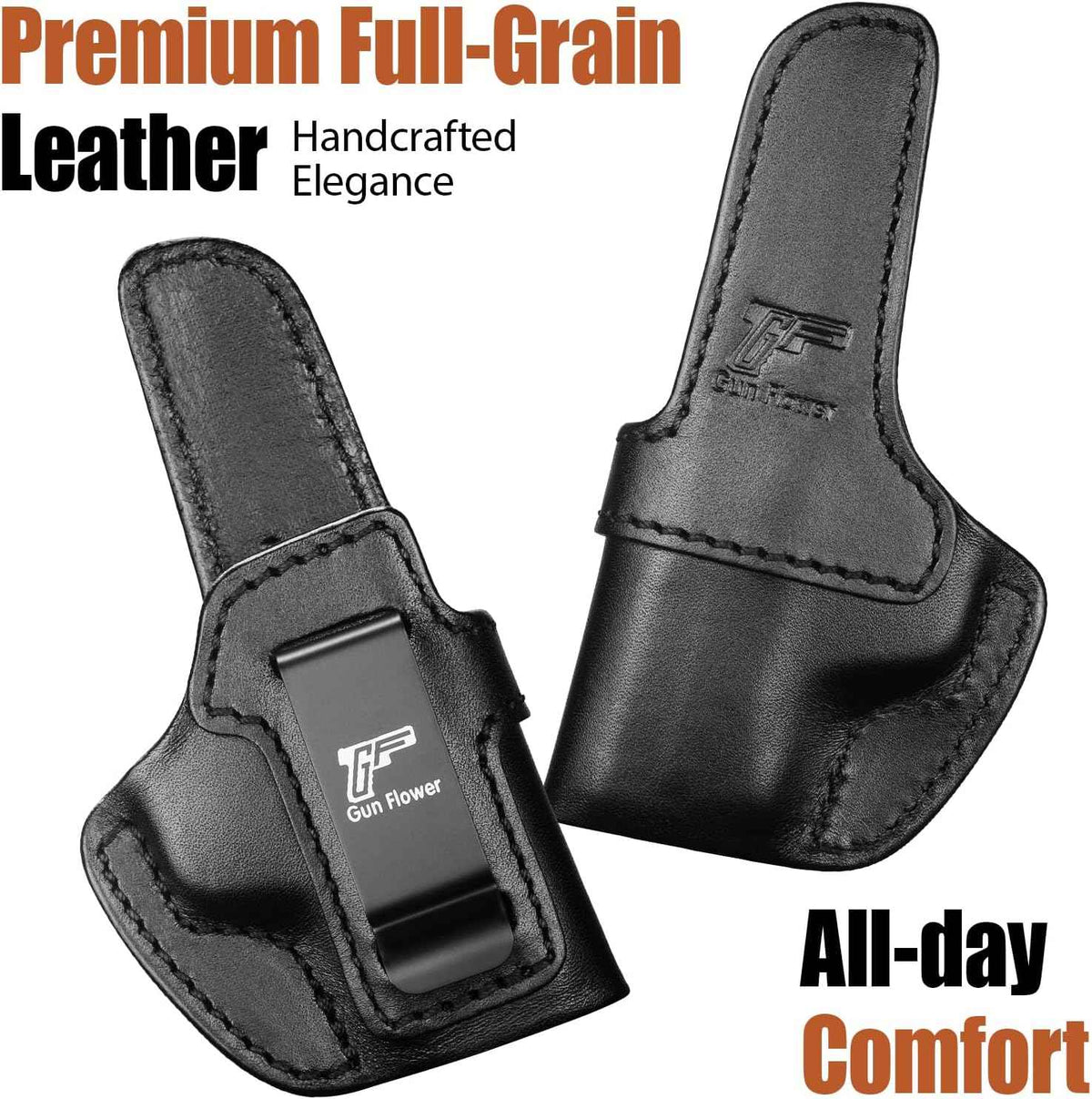 S&W Bodyguard 2.0 IWB Leather Holster - Optic Cut Concealed Carry, Premium Full Grain Leather, Fits 1.5"-1.75" Belt, Black Right Hand - GUN & FLOWER - Gunflowerholsters