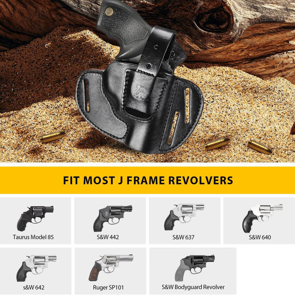 Handmade Leather Holster for S&W J Frame, 38 Special Revolvers Ruger LCR,S&W 442/642, Taurus, Charter, and Other 38 Special Snub Nose Revolvers up to 2.25