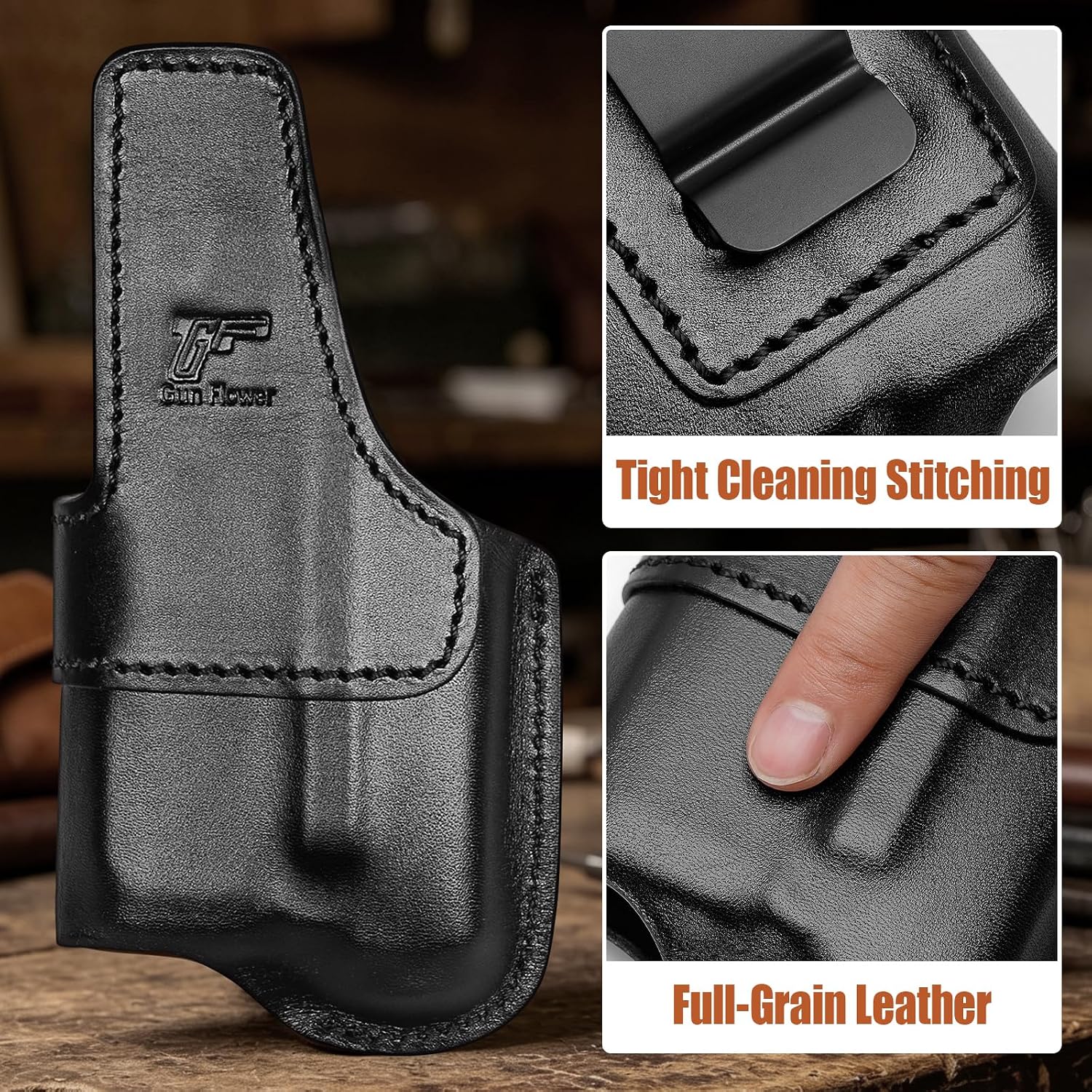 Taurus G3C / G2C / G2S IWB Black Leather Holster w/Olight Baldr S / Baldr Mini / RL Mini - Light-Bearing Optic Cut, Also Fits PT111 / PT140, 1.5"-1.75" Belts, Right Hand