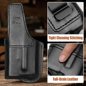 Glock 19/19X/23/32/44/45 IWB Black Leather Holster w/Olight Baldr S / Baldr Mini / RL Mini - Light-Bearing Optic Cut, Fits MOS Version, 1.5"-1.75" Belts, Right Hand