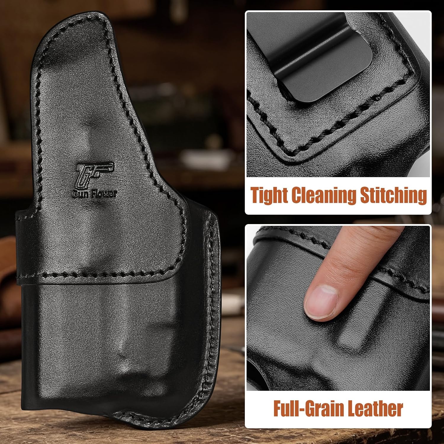 Sig P320 Compact / M18 IWB Black Leather Holster w/TLR-7 X / HL-X / TLR-7A / TLR-7 - Light-Bearing Concealed Carry, Also Fits P320 XCarry & XCompact, 1.5"-1.75" Belts, Right Hand