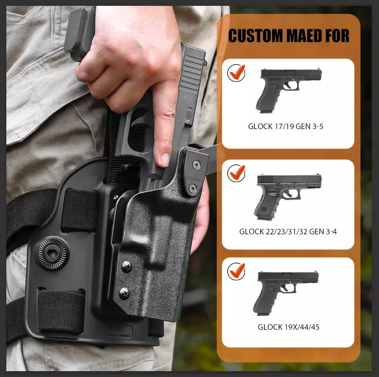 Gun & Flower Level II G17 Duty Drop Leg Holster for  Glock17/19 Gen 3-5 G22/31 Gen3-4,Glock 19X/44/45