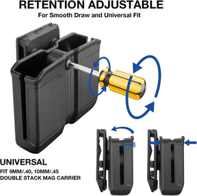 Universal OWB Double Magazine Holder,Fits Double Stack 9mm .40 /10mm .45 Magazine, Fit 1.5 1.75 2.0 2.25'' Belt,MOLLE Optional