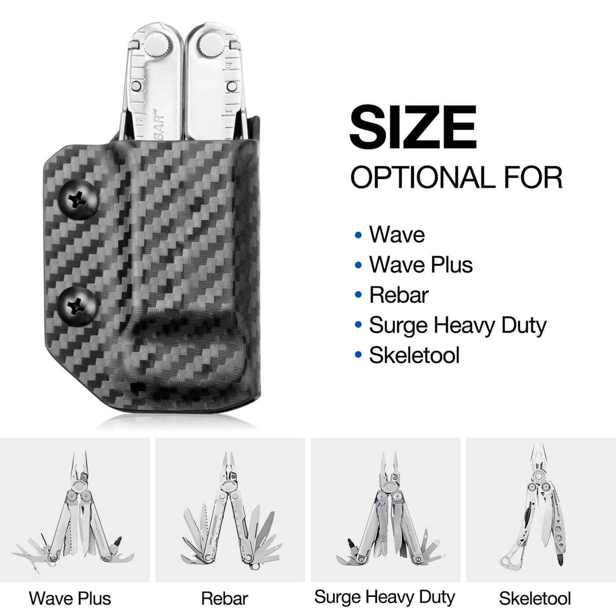 Carbon Fiber Kydex Multitool Sheath for LEATHERMAN WAVE & WAVE + PLUS/REBAR/SURGE HEAVY DUTY/SKELETOOL Multi Tool Pouch