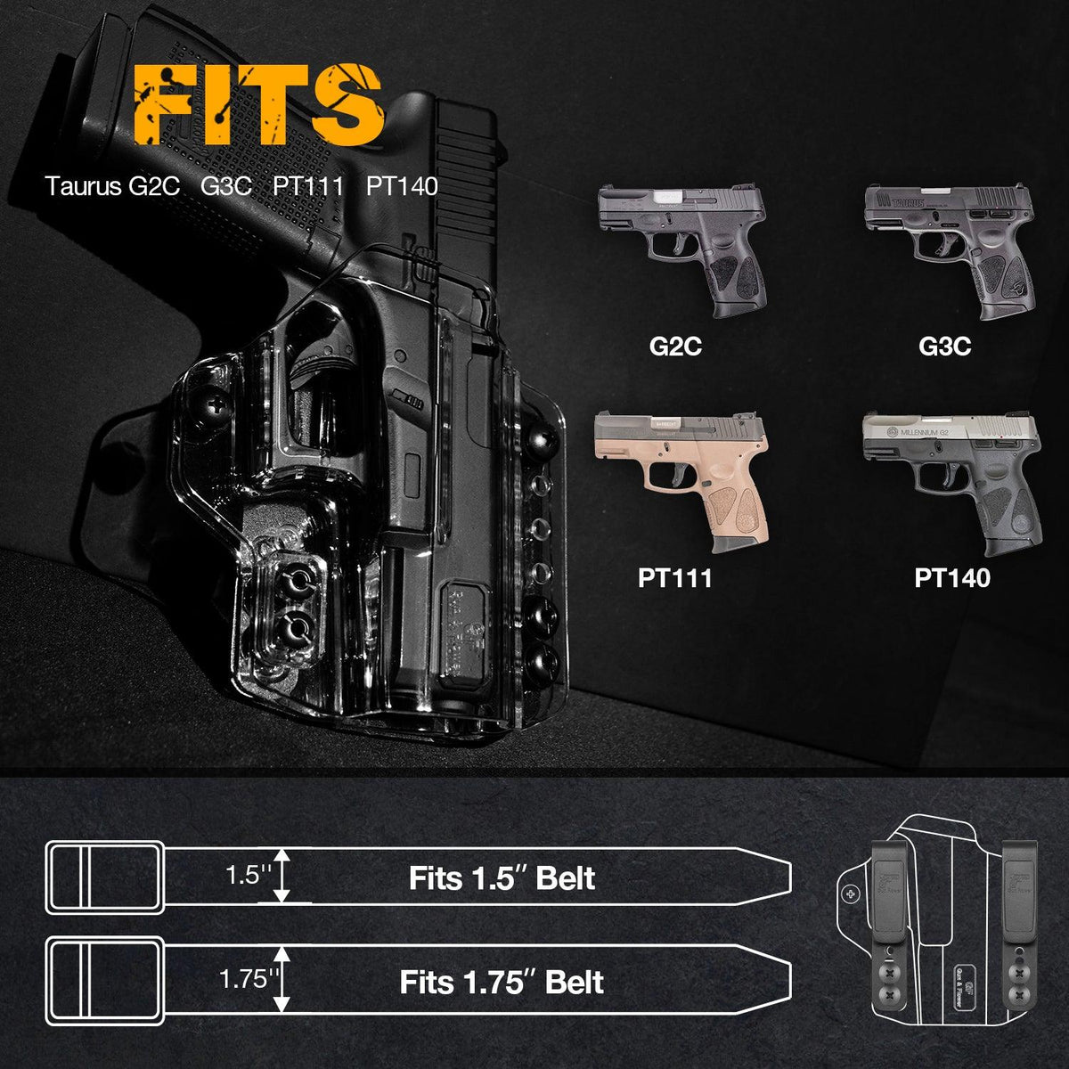 Crystal Clear IWB & OWB Convertable Polymer Holster for Taurus G2C G3C Millennium G2 PT111 PT140| Gun & Flower