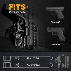 Transparent Clear IWB & OWB Convertable Polymer Holster for Glock 43 43X  | Gun & Flower