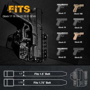 Glock 17 19 19x  22 23 31 32 45 Gen 5 4 3 Clear IWB & OWB Convertable Polymer Holster , Right Hand | Gun & Flower