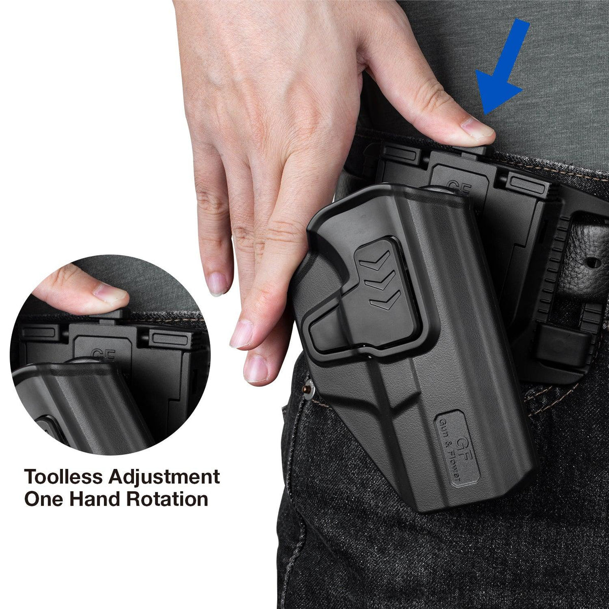 Level II Retention OWB Index Finger Release Holster for Glock 19 19X 23 32 44 45 (Gen 3-5) with 360 Degrees Adjustable Belt Clip