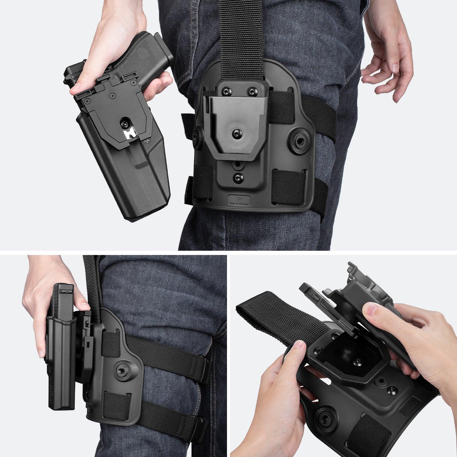 Colt 1911 5'' No Rail Handguns Drop Leg Holster with Level II Retention Index Finger Release OWB Drop Offset Thigh Holster , Right Hand | Gun & Flower