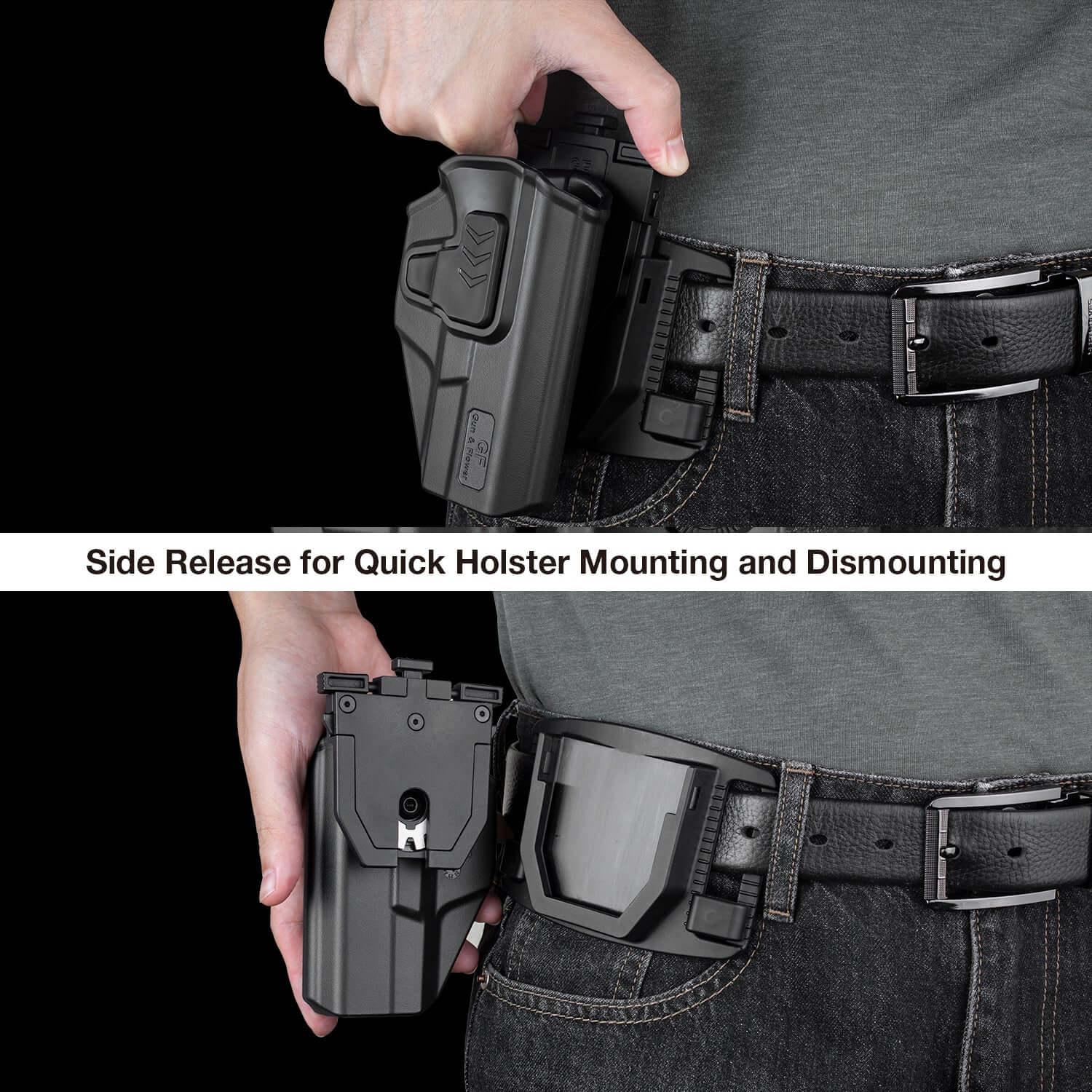 Level II Retention OWB Index Finger Release Holster for Glock 19 19X 23 32 44 45 (Gen 3-5) with 360 Degrees Adjustable Belt Clip