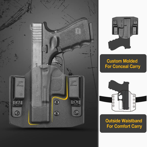 OWB Kydex Holster for Glock 19 19X 23 32 44 45(Gen1-5) Adjustable Retention - Right Hand | Gun & Flower