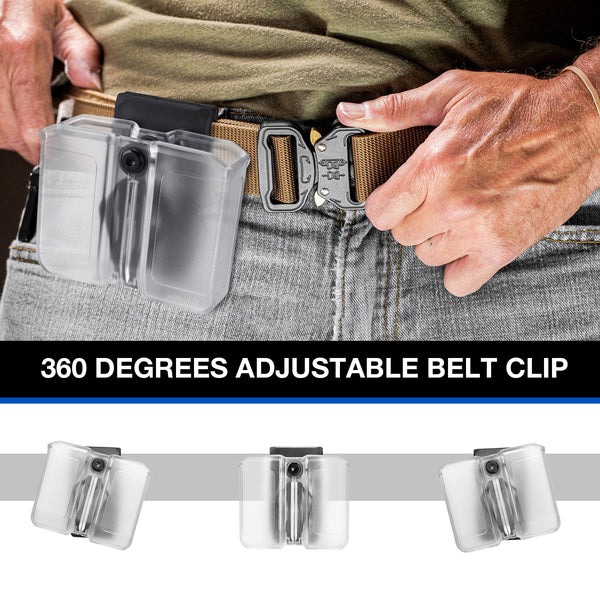 Universal Frosted Clear Double Magazine Pouch 9mm .40 Double Stack Mag Holder Mag Holster with 1.5''-2'' Belt Clip | Gun & Flower