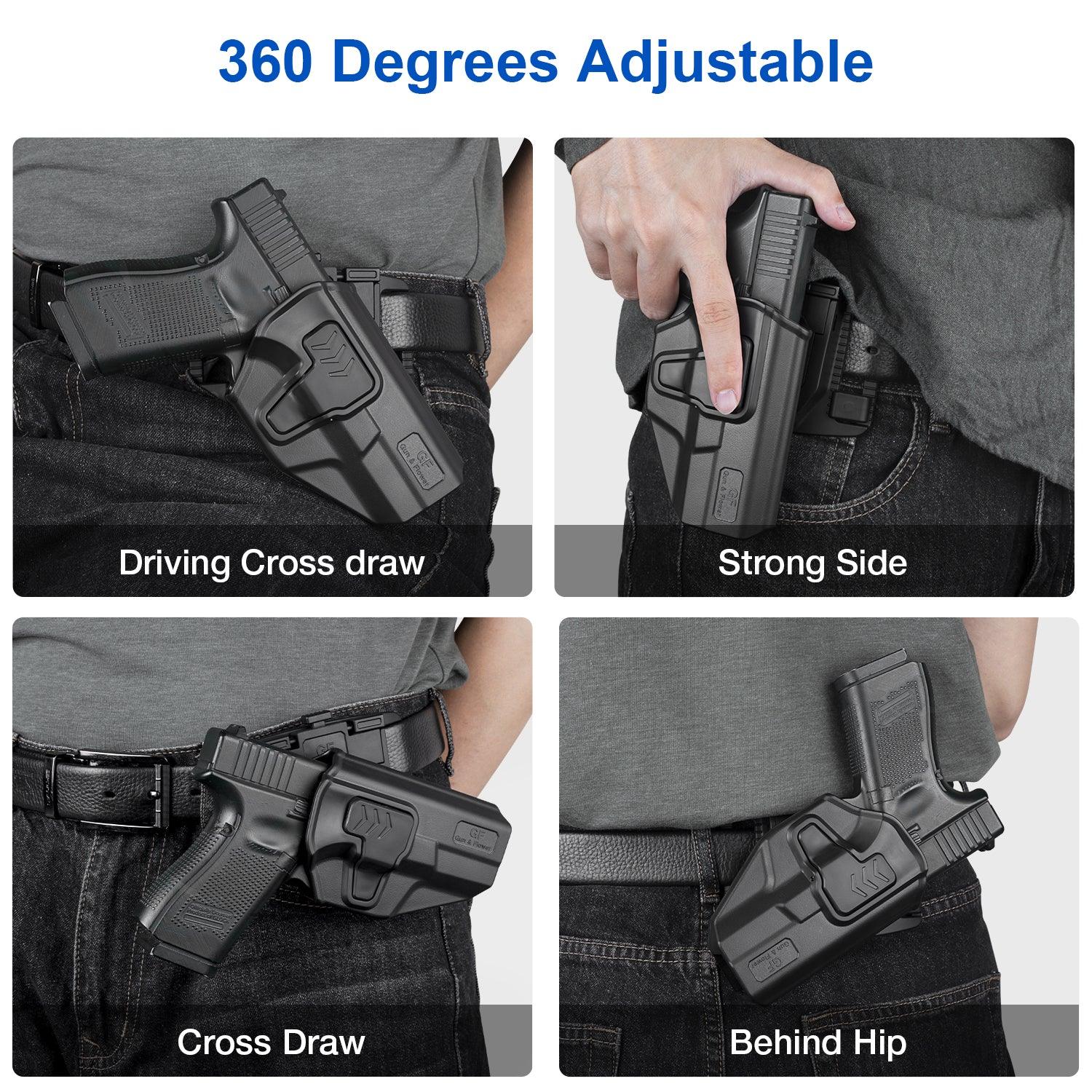 Level II Retention OWB Index Finger Release Holster for Glock 19 19X 23 32 44 45 (Gen 3-5) with 360 Degrees Adjustable Belt Clip