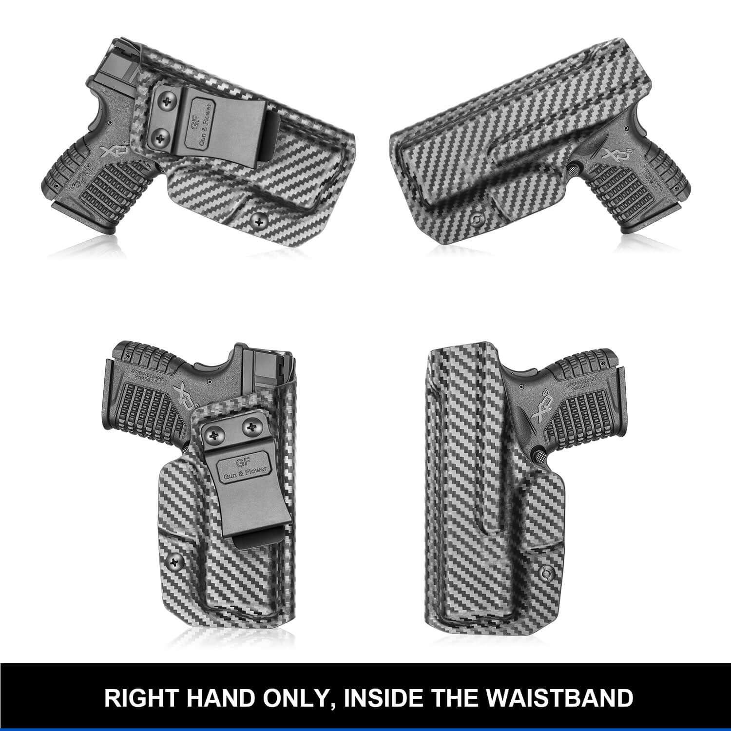 Carbon Fiber Kydex IWB Holster  for Springfield XD-S XDS 3.3" 9mm/.40S&W/.45 ACP Appendix Cross Draw Concealed Carry Belt Clip , Right Hand | Gun & Flower