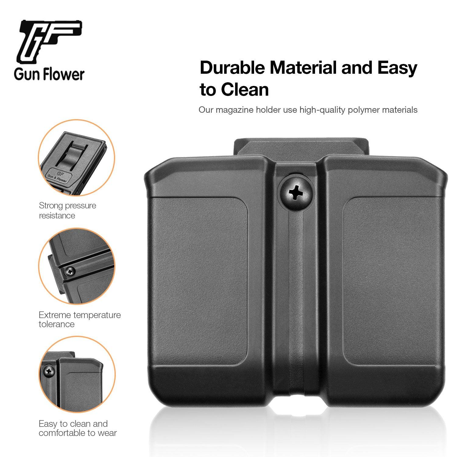 Polymer Universal Double Magazine Holsters Compatible with 9mm/.40 Dual Stack Mags, Belt Clip/Molle Mag Holder Pouch | Gun & Flower