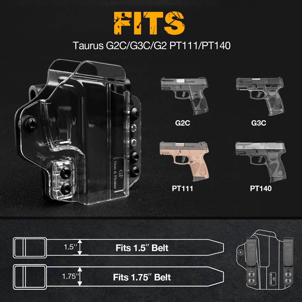 IWB&OWB Convertible Clear Holster Polymer Kydex Hybrid for Taurus G3C/G2C/Millennium G2 PT111/PT140