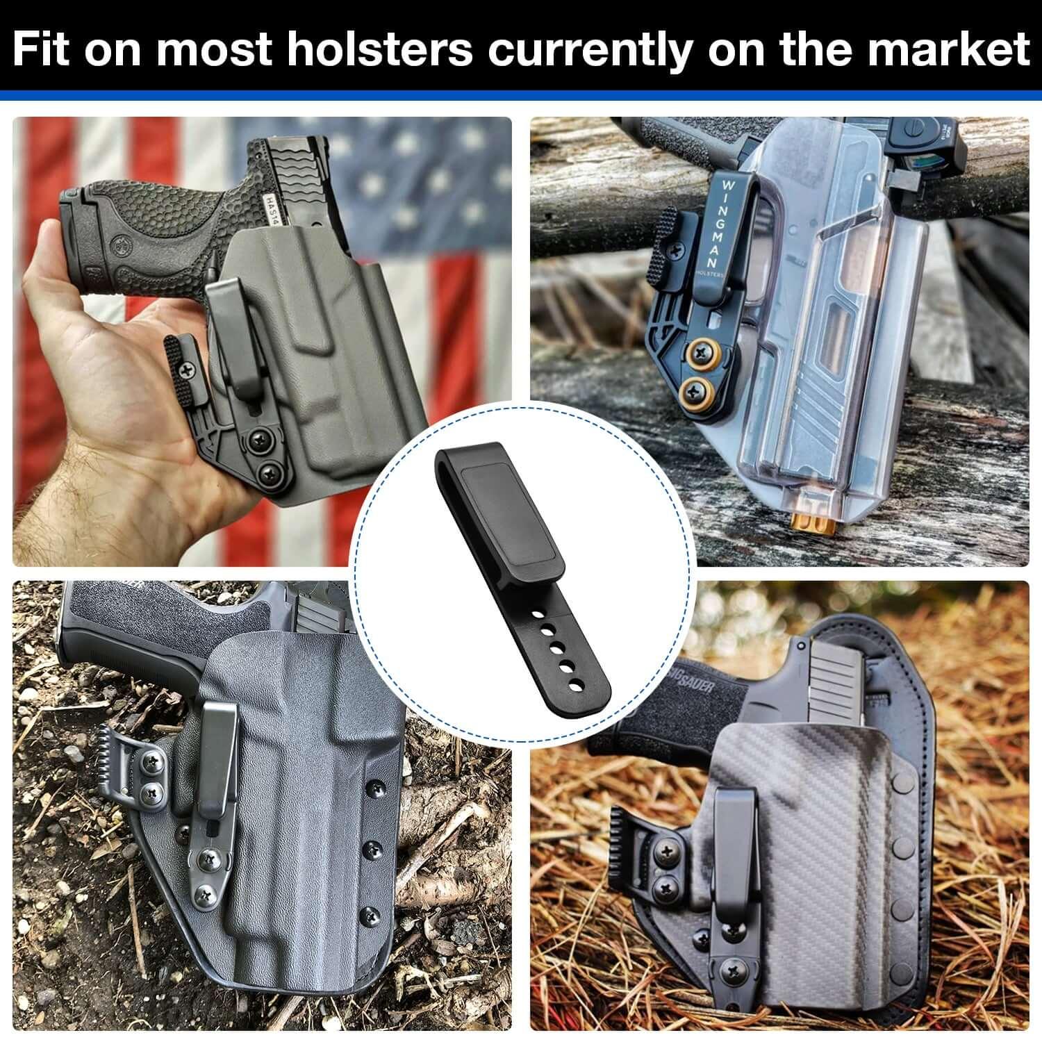 L-shape Holster Clips Grip Hook Fit 1.5'' & 1.75'' Belt - 5 Pre-Drilled Hole Tuckable Clip for Holster Knife Sheath Molle Webbing