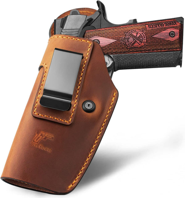 Universal IWB Leather Holsters for 1911 Series Pistols with 5’’ 4.25’’ 4’’ Barrel | Gun & Flower