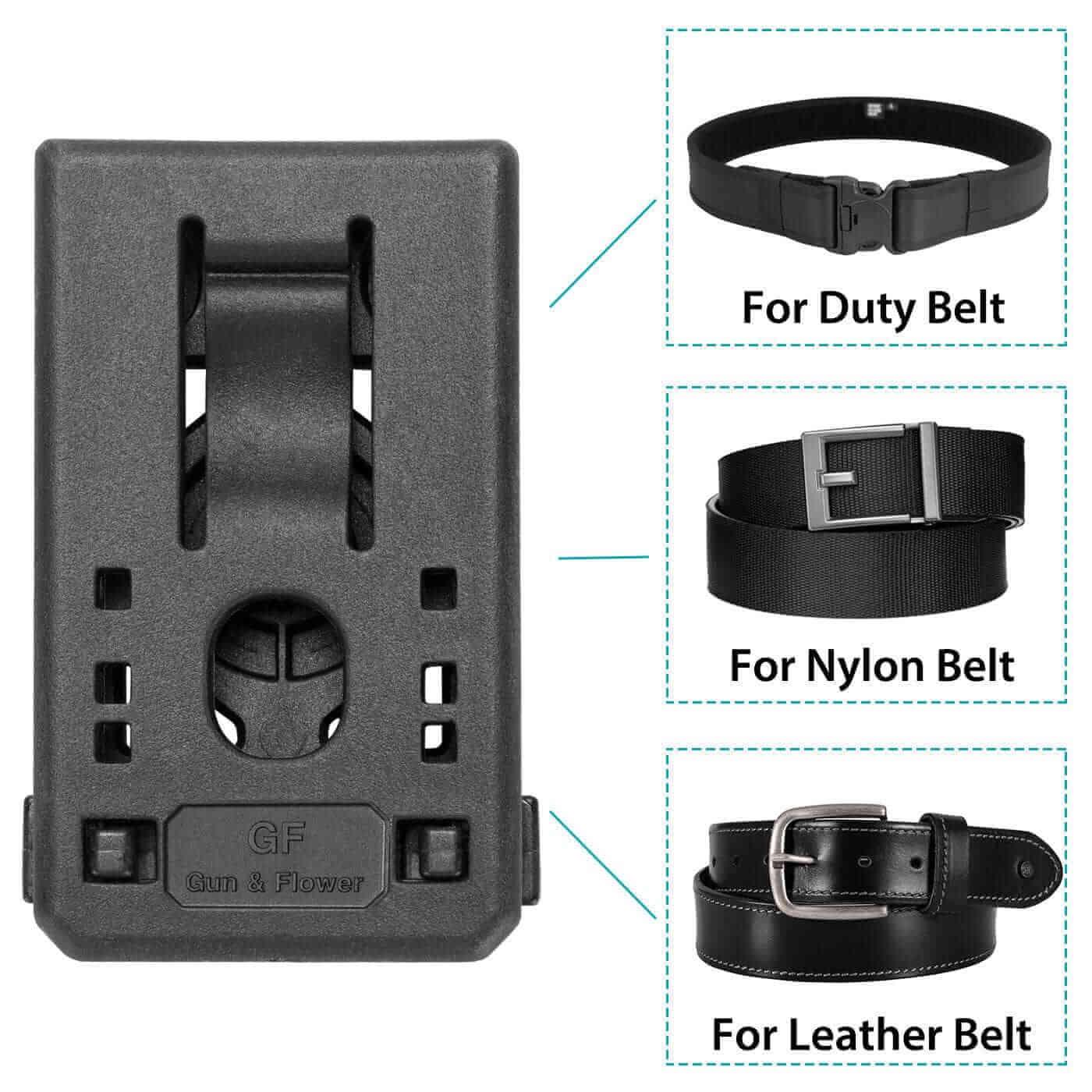 Gun & Flower Gun Holsters Universal Polymer Belt Clip for Holsters Magazine Pouches & Attachments