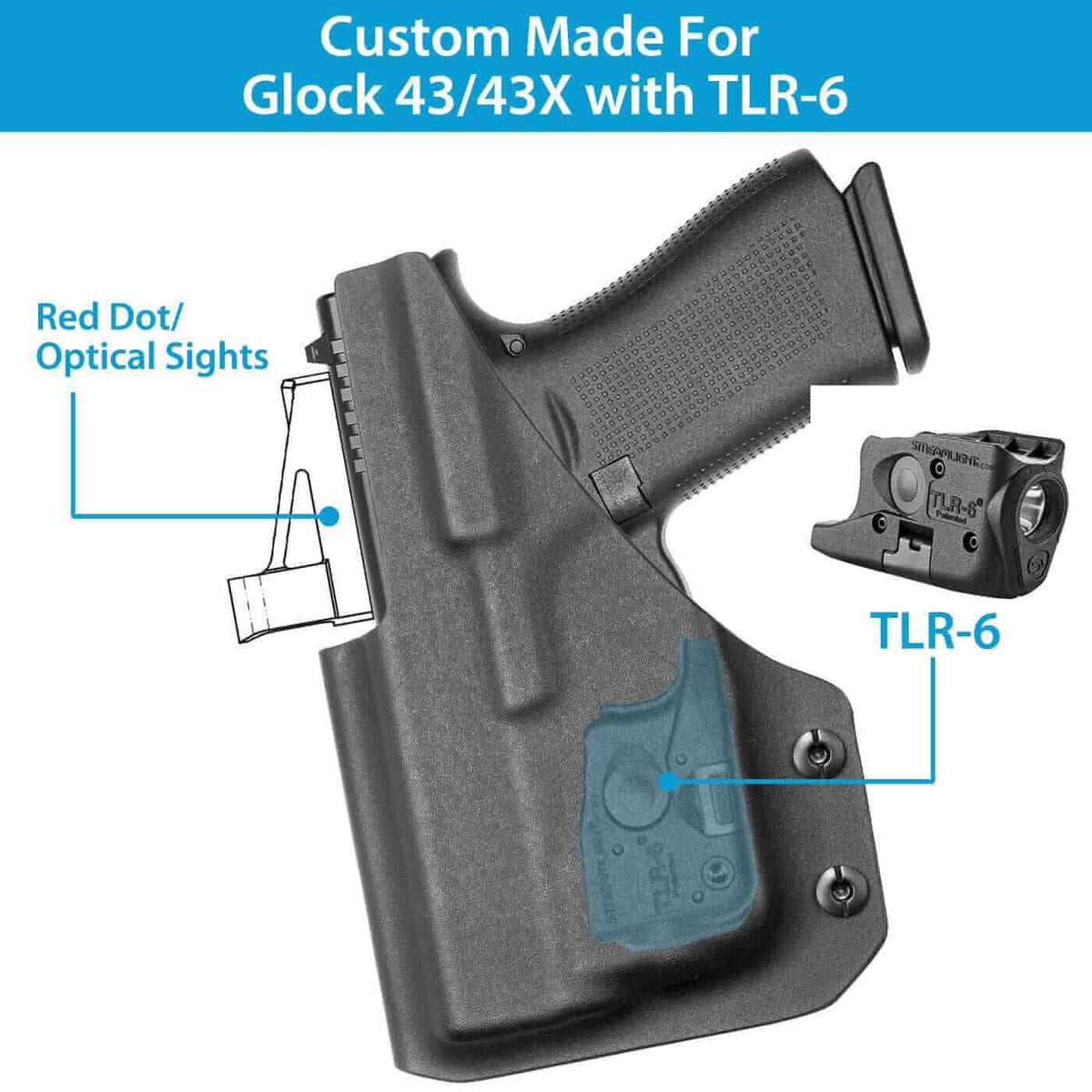 Gun & Flower Kydex Holster with Gun Light Right Glock 43/43X Kydex IWB Holster with Weapon Light fits TLR-6 and Red Dot