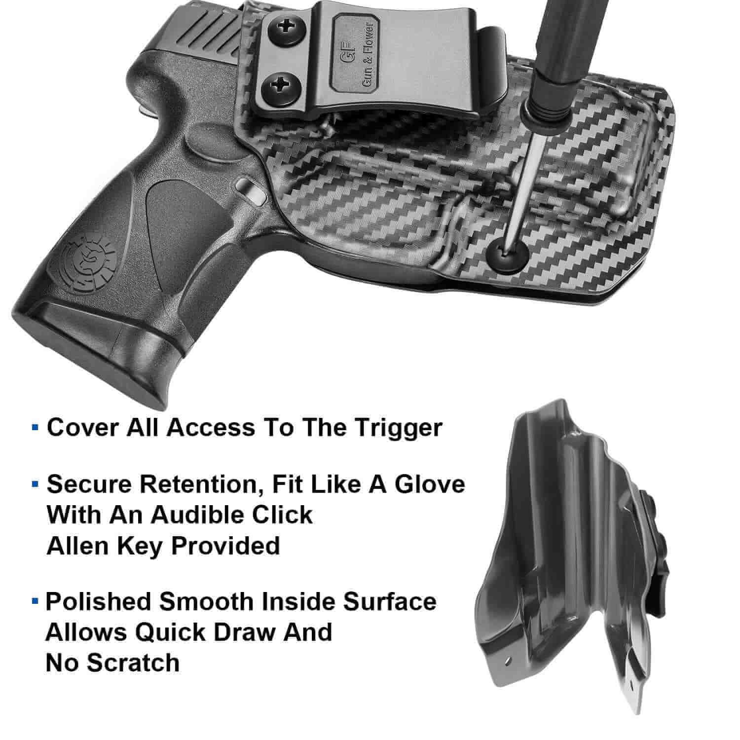 Gun & Flower Kydex IWB Holster Holster for Taurus G2C G3C | Kydex Carbon Fiber IWB Holster for Concealed Carry