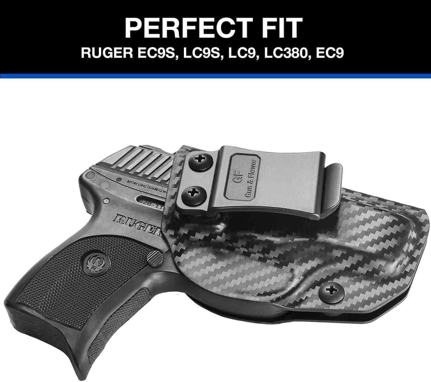 Gun & Flower Kydex IWB Holster Right Ruger LC9/LC9S/EC9/EC9S/LC380 Kydex IWB Carbon Fiber Holster