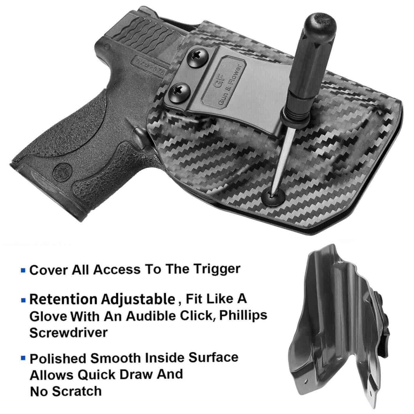 Gun & Flower Kydex IWB Holster Smith and Wesson M&P Shield 9mm Holster | Kydex IWB Carbon Fiber Holsters