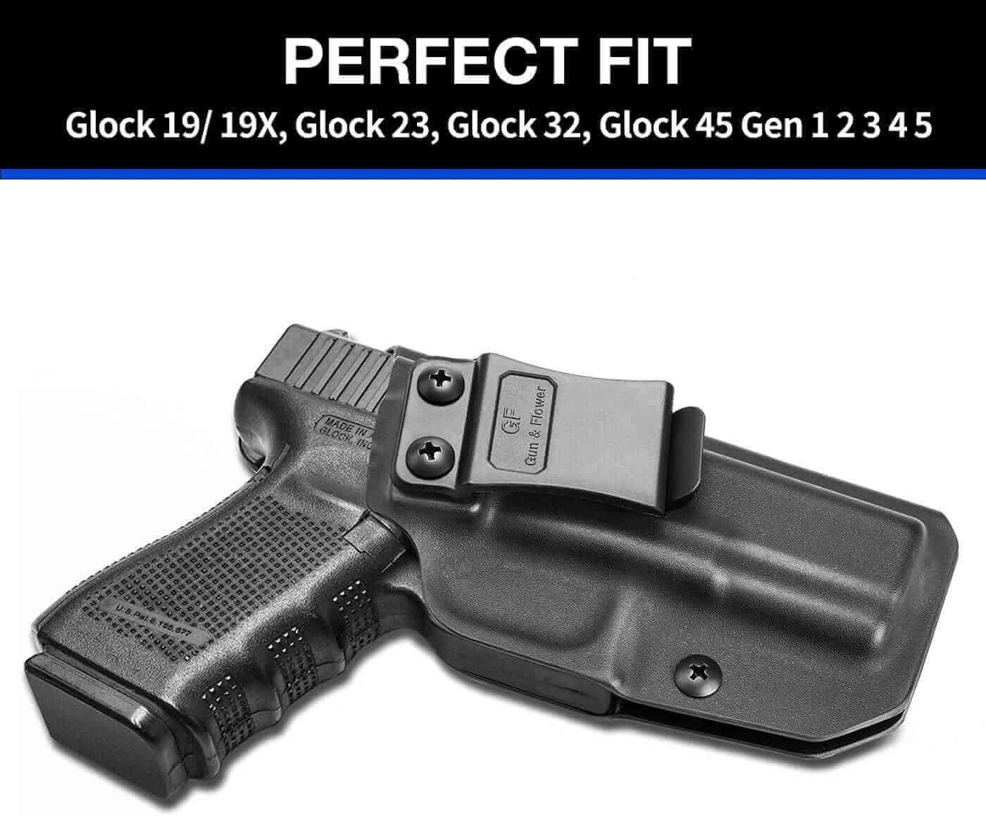 Gun & Flower Kydex IWB Holster Right Glock 19/19X/23/32/45(Gen 5/4/3) Kydex IWB Holster