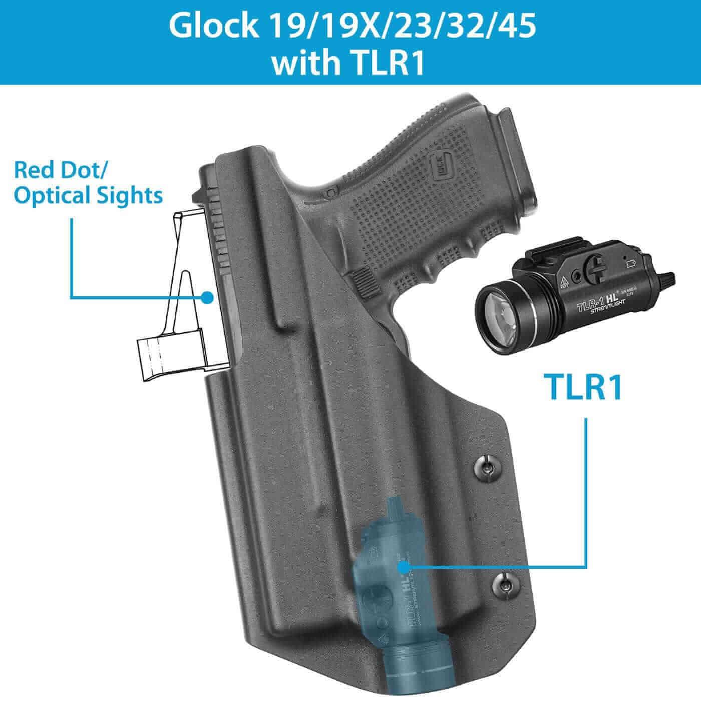 Gun & Flower Kydex IWB Holster with Gun Light Right Glock 19/19X/23/32/45 Kydex IWB Holster With Olight Baldr PRO Weapon Light & Red Dot