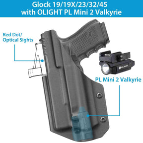 Gun & Flower Kydex IWB Holster with Gun Light Right Glock 19/19X/23/32/45 Kydex IWB Holster With Olight Baldr PRO Weapon Light & Red Dot