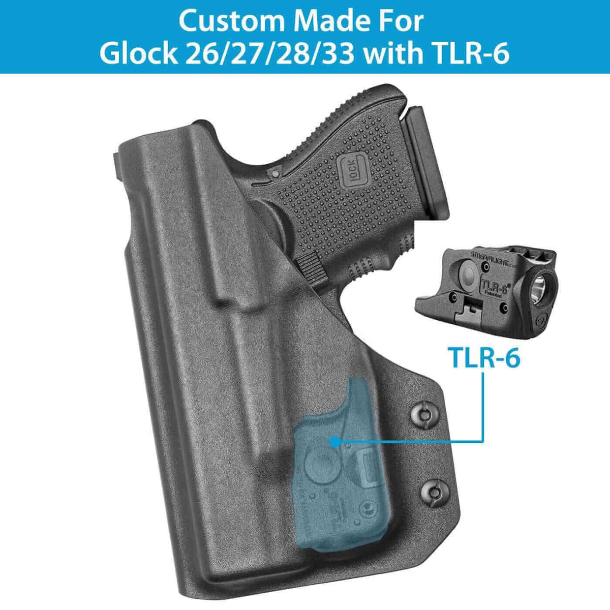 Gun & Flower Kydex IWB Holster with Gun Light Right Glock 26/27/28/33 Kydex IWB Holster with Weapon Light fits Streamlight TLR-6