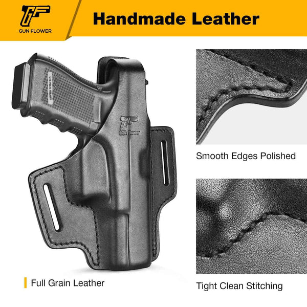 Gun & Flower Leather OWB Holster OWB Holster For Glock 17 19 19x 22 23 31 32 45 | Full Grain Leather Holster
