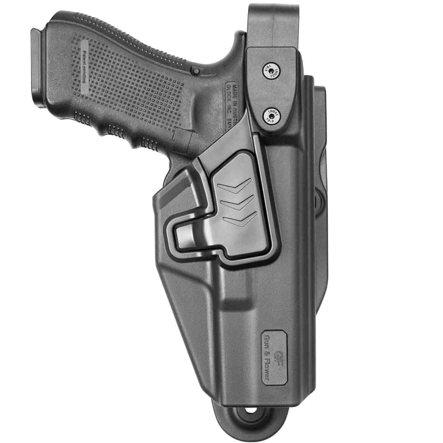 Gun & Flower Level III Polymer Duty Holster Right Glock 17/19/19x/ 23/31/32/45(Gen 1-5) G22 (Gen 1-4) Level III Retention Polymer Duty Holster