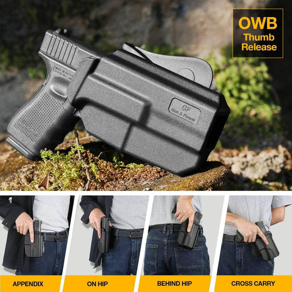 Gun & Flower OWB Paddle Polymer Holster Right Glock 19/19X/44/45 Thumb Release Polymer OWB Paddle Holster