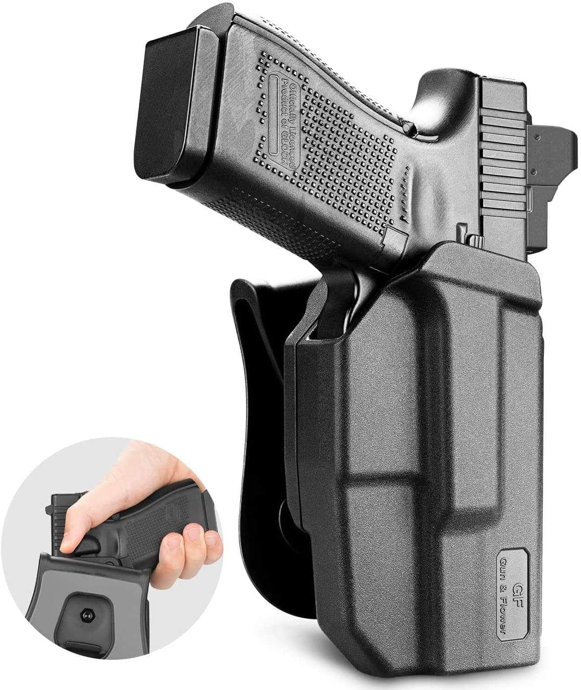 Gun & Flower OWB Paddle Polymer Holster Right Glock 19/19X/44/45 Thumb Release Polymer OWB Paddle Holster