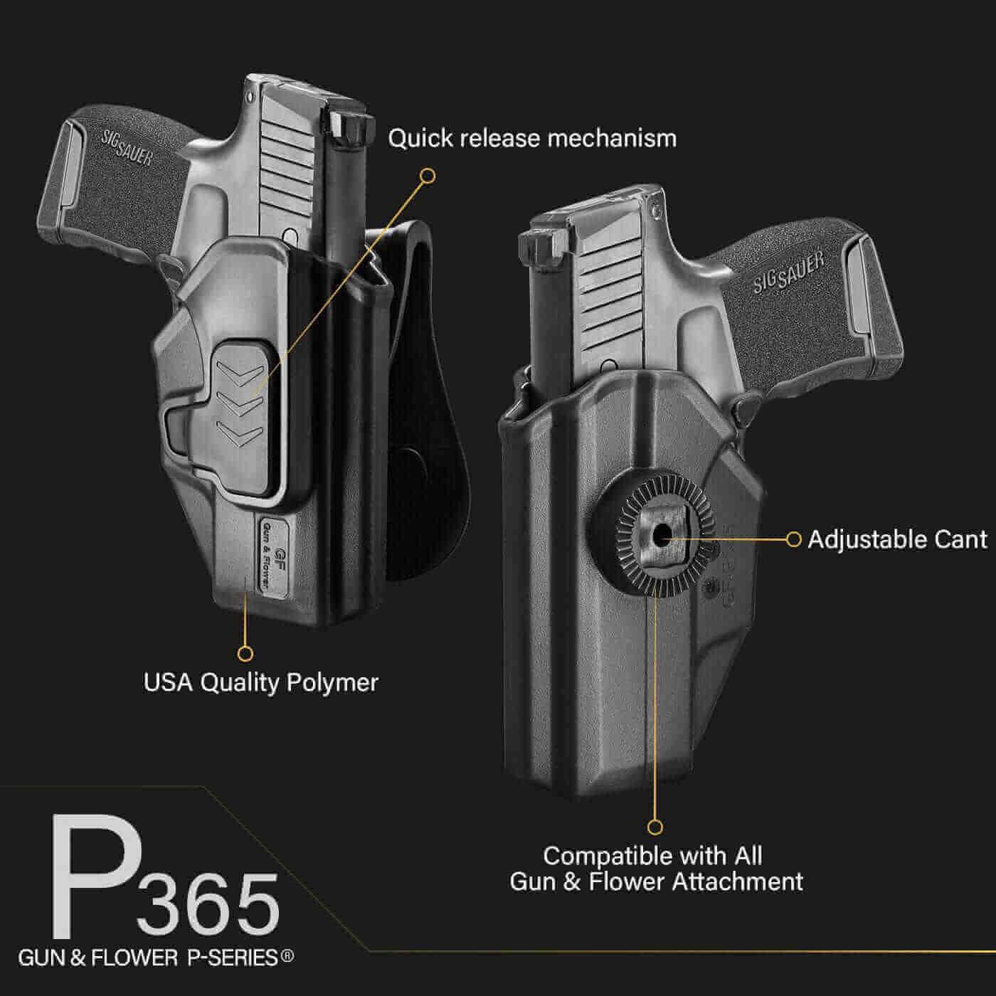 Gun & Flower OWB Paddle Polymer Holster Right Sig Sauer P365/P365 SAS/P365 Micro OWB Paddle Polymer Holster