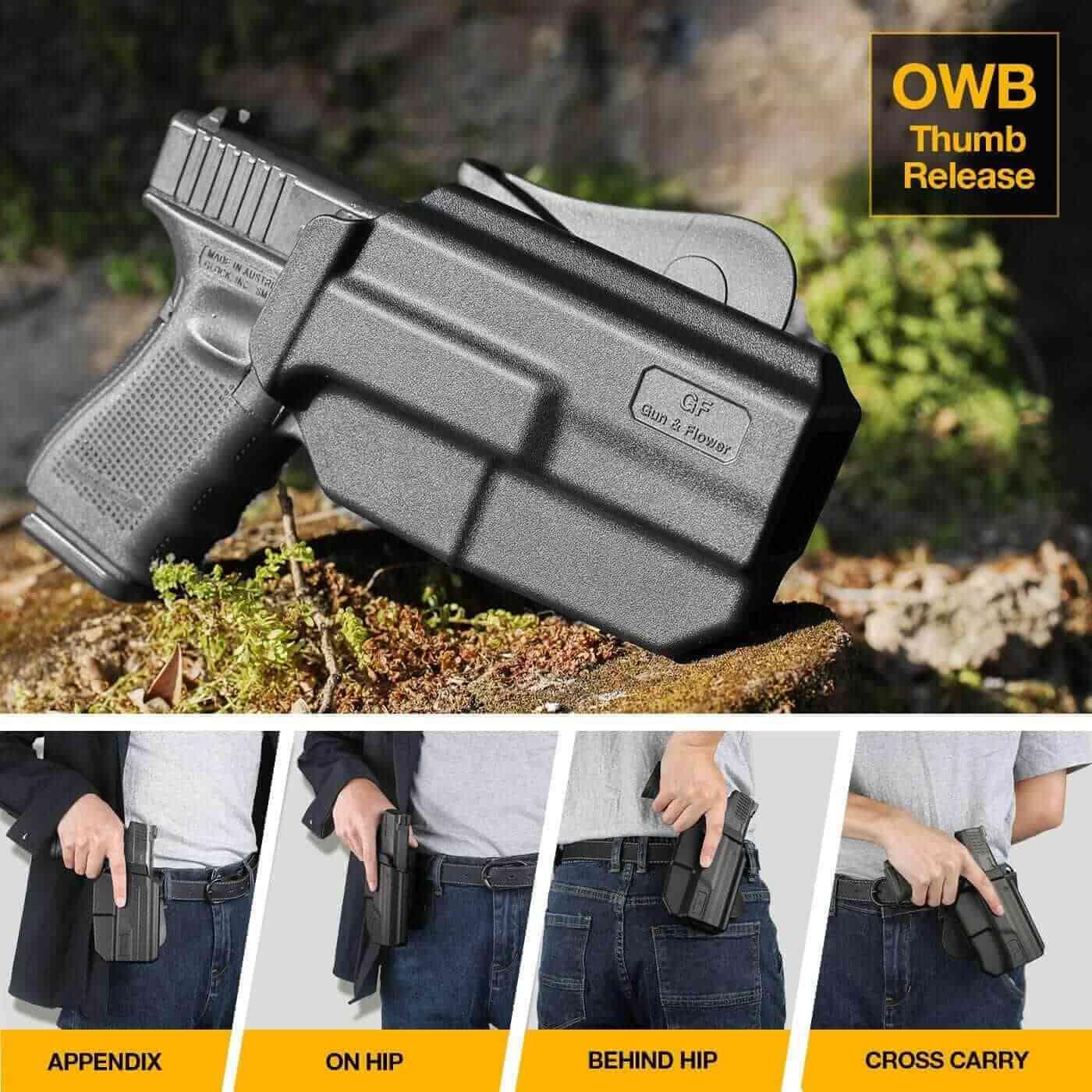 Gun & Flower OWB Thumb Release Holster Right 1911 Thumb Release Polymer OWB Paddle Holster