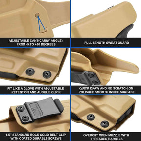 Gun & Flower Polymer IWB Holster Right Glock 19/19X/23/32/45(Gen 5/4/3) Polymer IWB Tan Holster