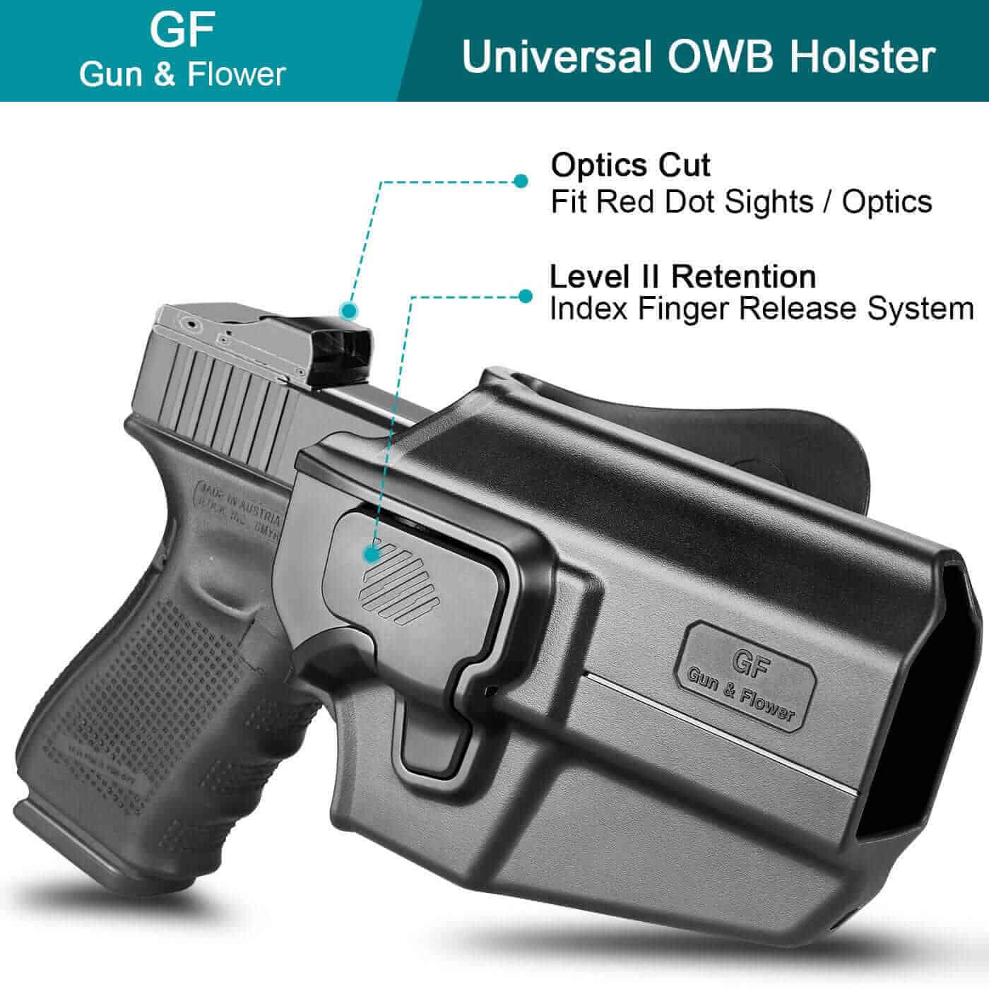 For Glock 17 22 31 Gen 1/2/3/4 Level 2 OWB Paddle Holster w Quick Release  Button