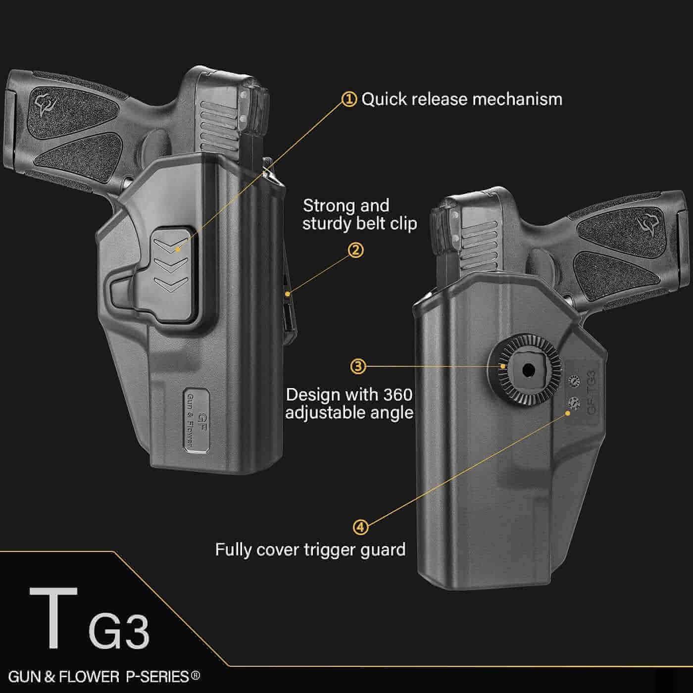 Taurus G3 OWB Polymer Holster By Gun & Flower – Right-Handed, Level 2 Retention, Lifetime Warranty