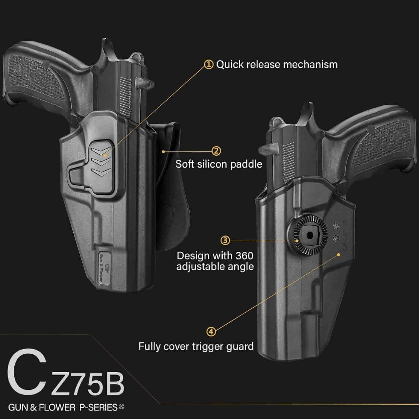 Gun & Flower Polymer OWB Holster Right CZ 75B Polymer OWB Paddle Holster Right Hand