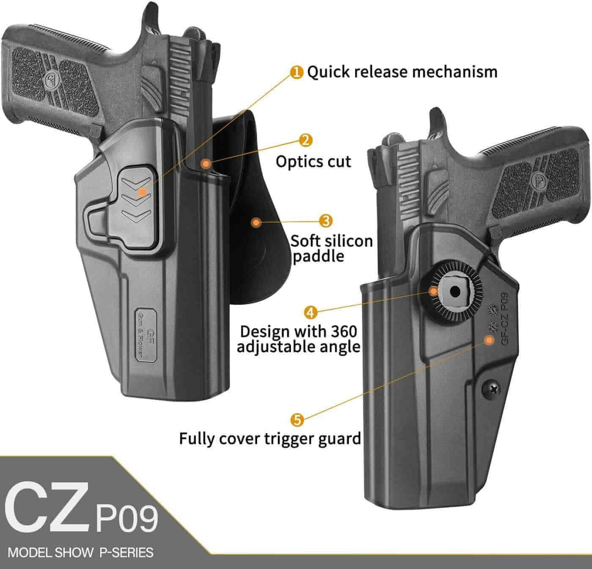 Gun & Flower Polymer OWB Holster Right CZ P07/P09 Polymer OWB Paddle Holster Right Hand