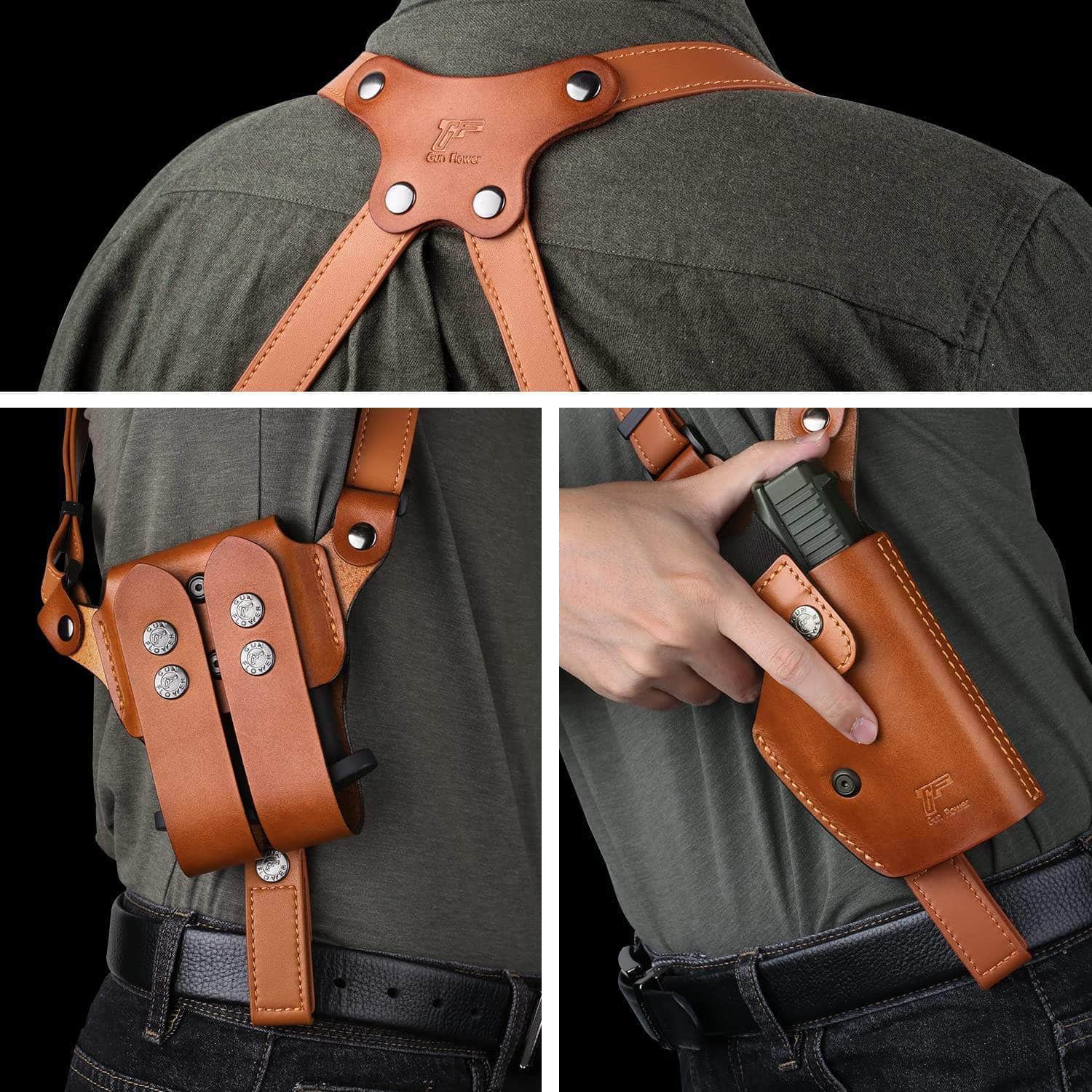 Saddle Mate Leather Gun Holster with Adjustable Retention Strap - Brown - 6 in