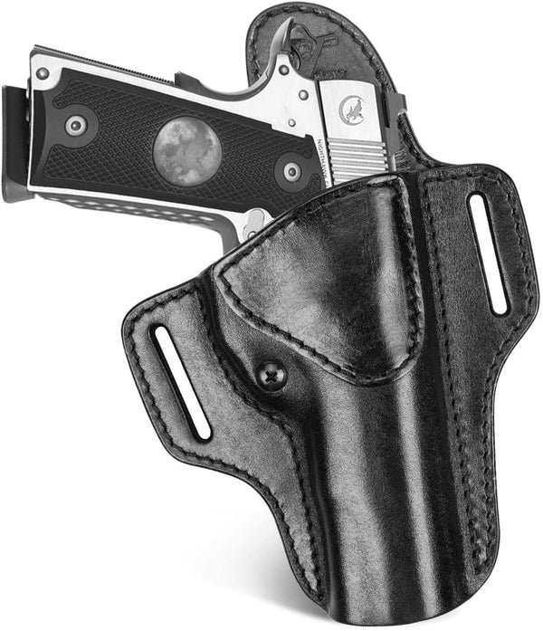 polymerholster 1911 Leather Holster Premium Leather Handmade OWB Holster for Belts Fits All 1911 with 5" Barrel No Rail Pistol Concealed Carry - Right Hand