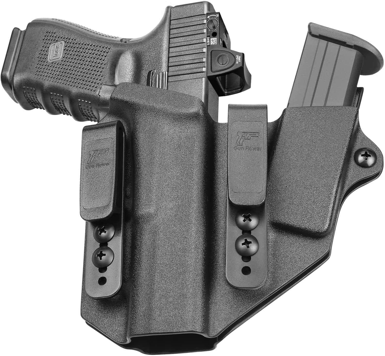 polymerholster Gun&Flower Sidecar Kydex Gun Holster Fits G19 G17 Compatible with Gun Holster and Magazine Pouch Compatible with Glock 19 19x 23 32 45 (Gen 5 4 3) Inside Waistband Carry Holster Compatible with G19 G19x G23 G32 G45, 9mm Holster