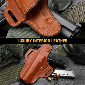 polymerholster OWB Leather Holster 1911 Leather Holster Premium Leather Handmade OWB Holster for Belts Fits All 1911 with 5" Barrel No Rail Pistol Concealed Carry - Right Hand Brown